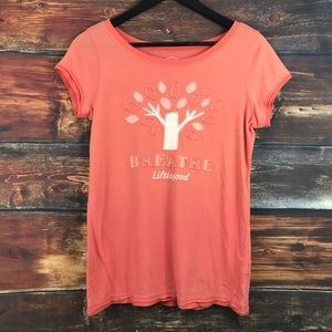 Life is good t-shirt top tree leaves embroidered